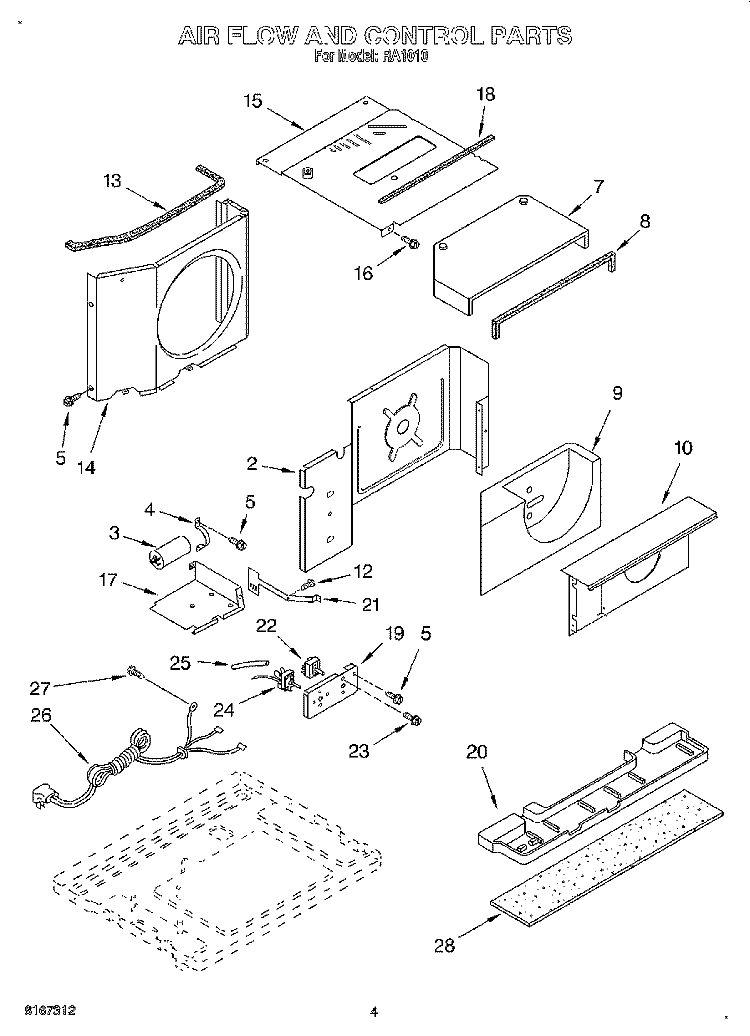 AIR FLOW AND CONTROL Diagram and Parts List for RA1010  Whirlpool Air Conditioner