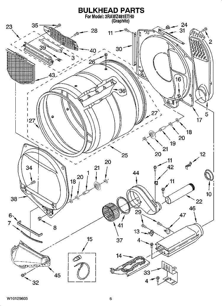 BULKHEAD PARTS Diagram and Parts List for 3RAWZ481ETH0  Whirlpool Dryer