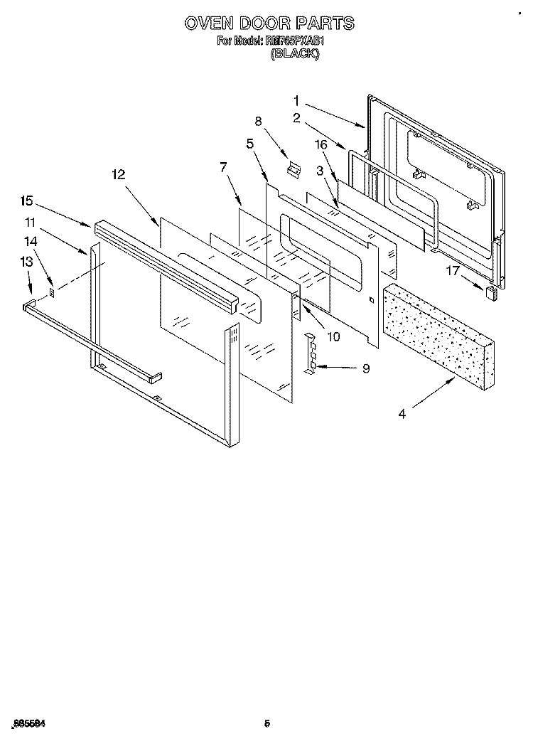 OVEN DOOR Diagram and Parts List for RM765PXAB1  Whirlpool Wall Oven