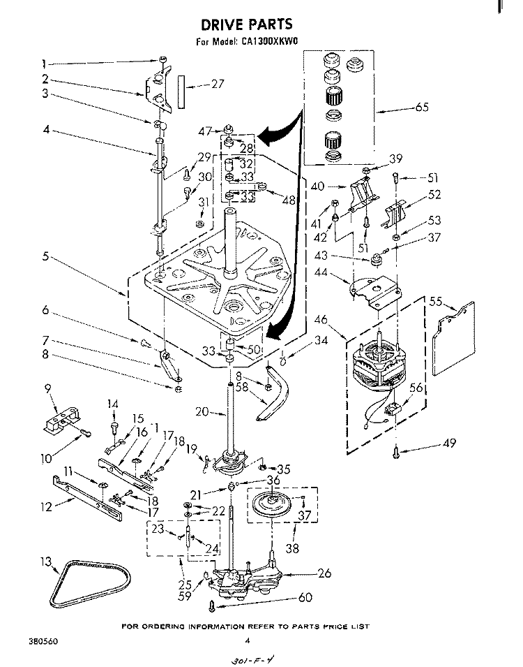 DRIVE Diagram and Parts List for CA1300XKW0  Whirlpool Washer