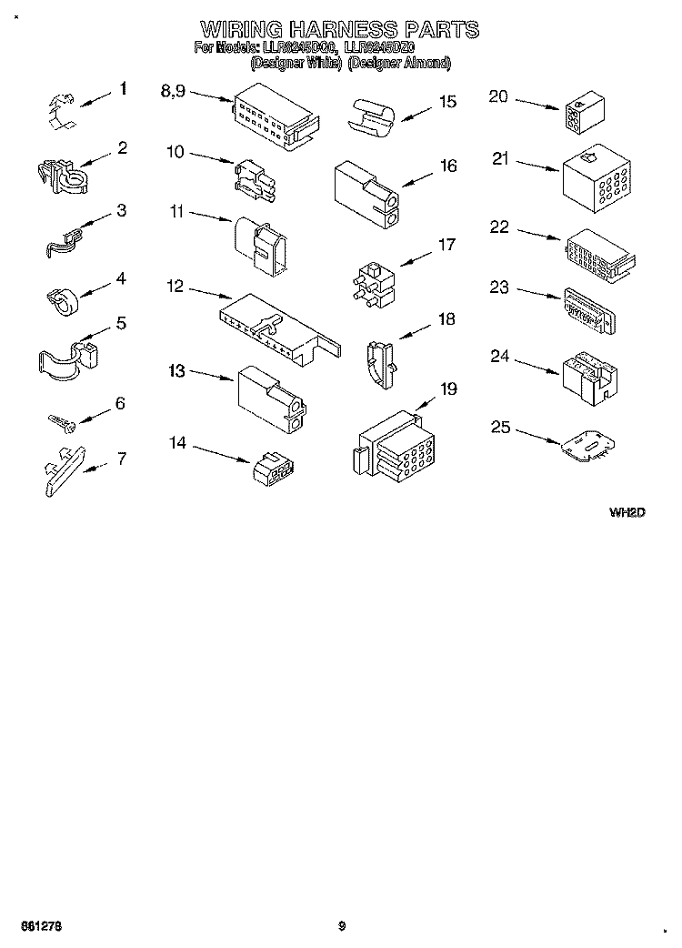 WIRING HARNESS Diagram and Parts List for LLR8245DQ0  Whirlpool Washer