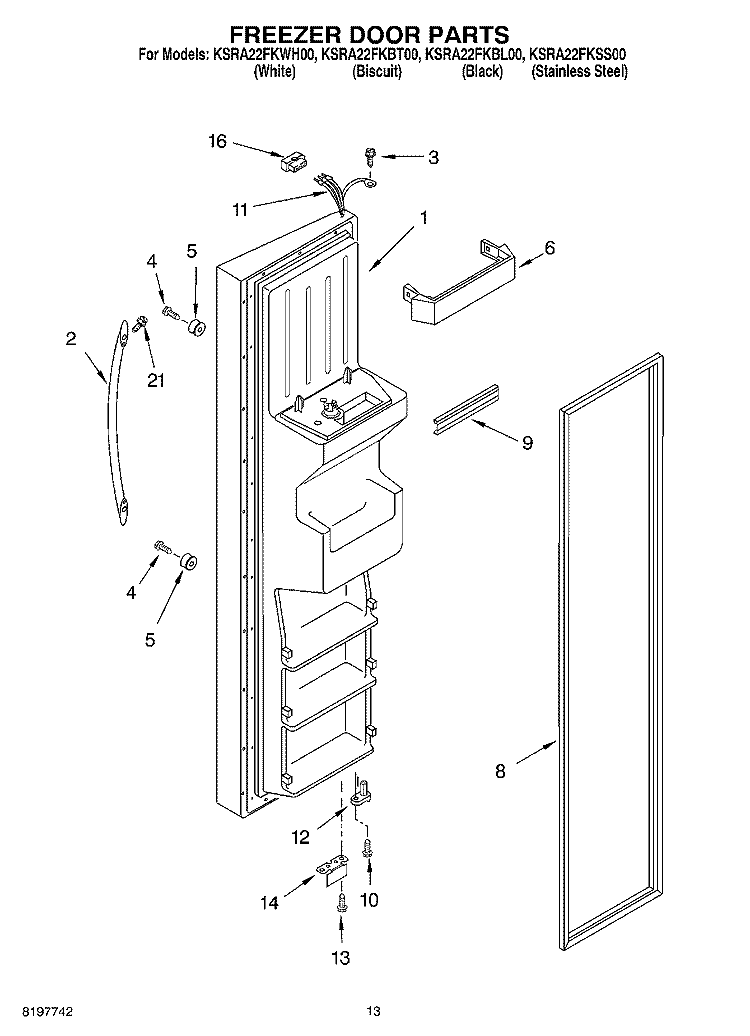 FREEZER DOOR PARTS Diagram and Parts List for KSRA22FKSS00  KitchenAid Refrigerator