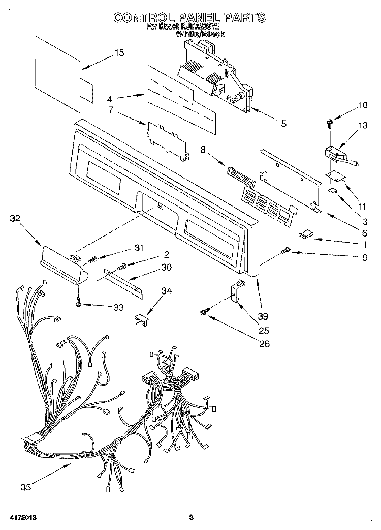 CONTROL PANEL, LIT/OPTIONAL Diagram and Parts List for KUDA23SY2  KitchenAid Dishwasher