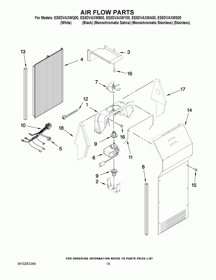 AIR FLOW PARTS Diagram and Parts List for ES5DVAXWA00  Whirlpool Refrigerator