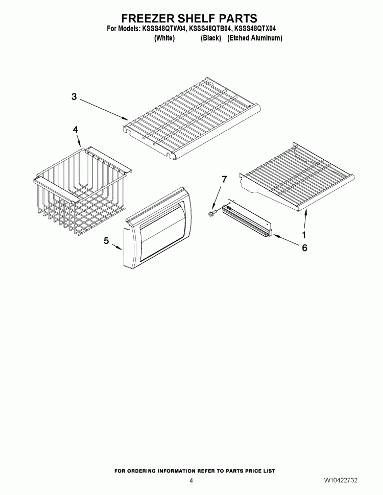 FREEZER SHELF PARTS Diagram and Parts List for KSSS48QTB04  KitchenAid Refrigerator