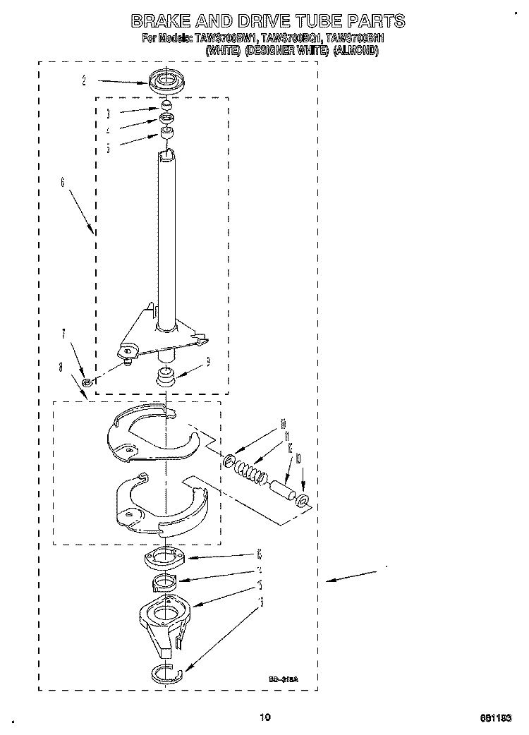 BRAKE AND DRIVE TUBE Diagram and Parts List for TAWS700BN1  Estate Washer