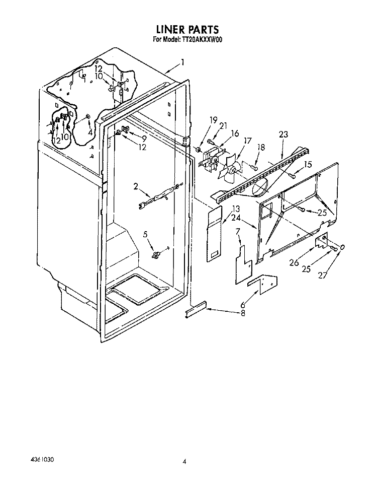 LINER Diagram and Parts List for TT20AKXXW00  Whirlpool Refrigerator
