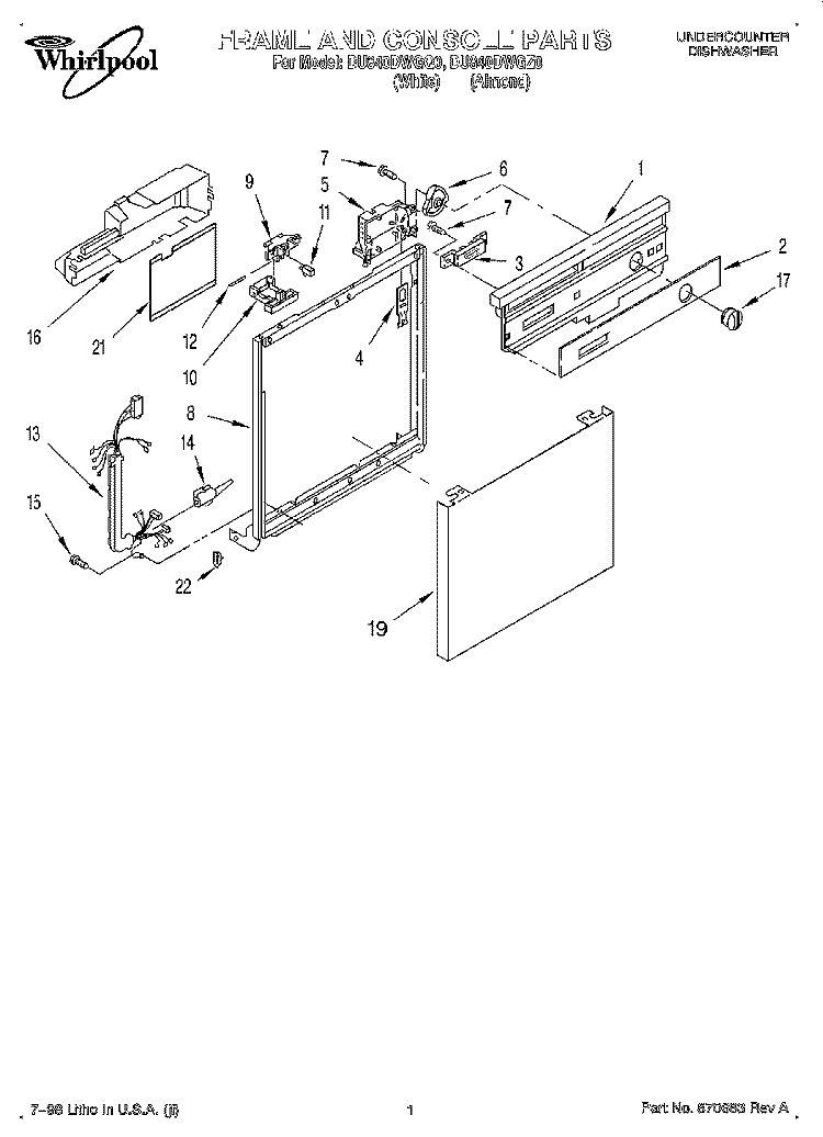 FRAME AND CONSOLE Diagram and Parts List for DU840DWGZ0  Whirlpool Dishwasher