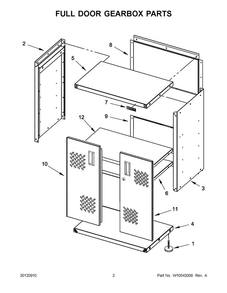 FULL DOOR GEARBOX PARTS Diagram and Parts List for GAGB28FDYG00  Whirlpool Cabinet