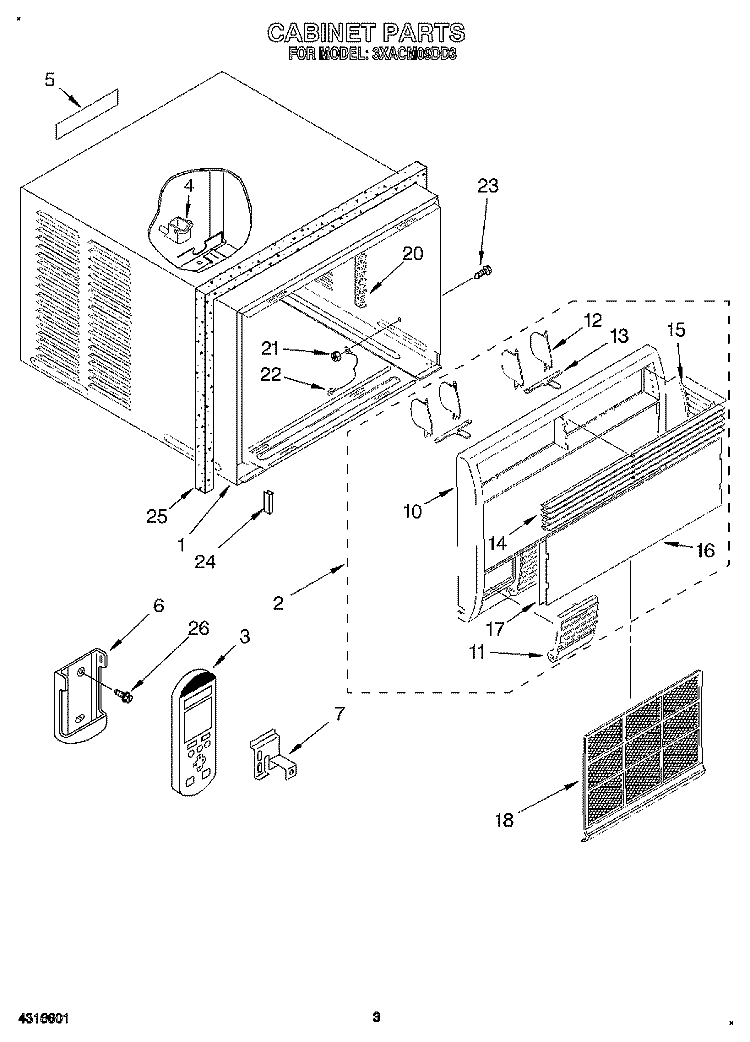 CABINET Diagram and Parts List for 3XACM09DD3  Whirlpool Air Conditioner
