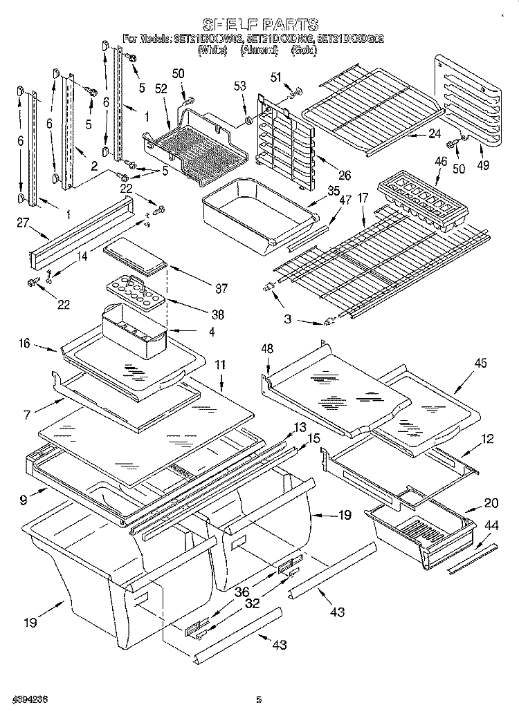 SHELF Diagram and Parts List for 8ET21DKXDN02  Whirlpool Refrigerator
