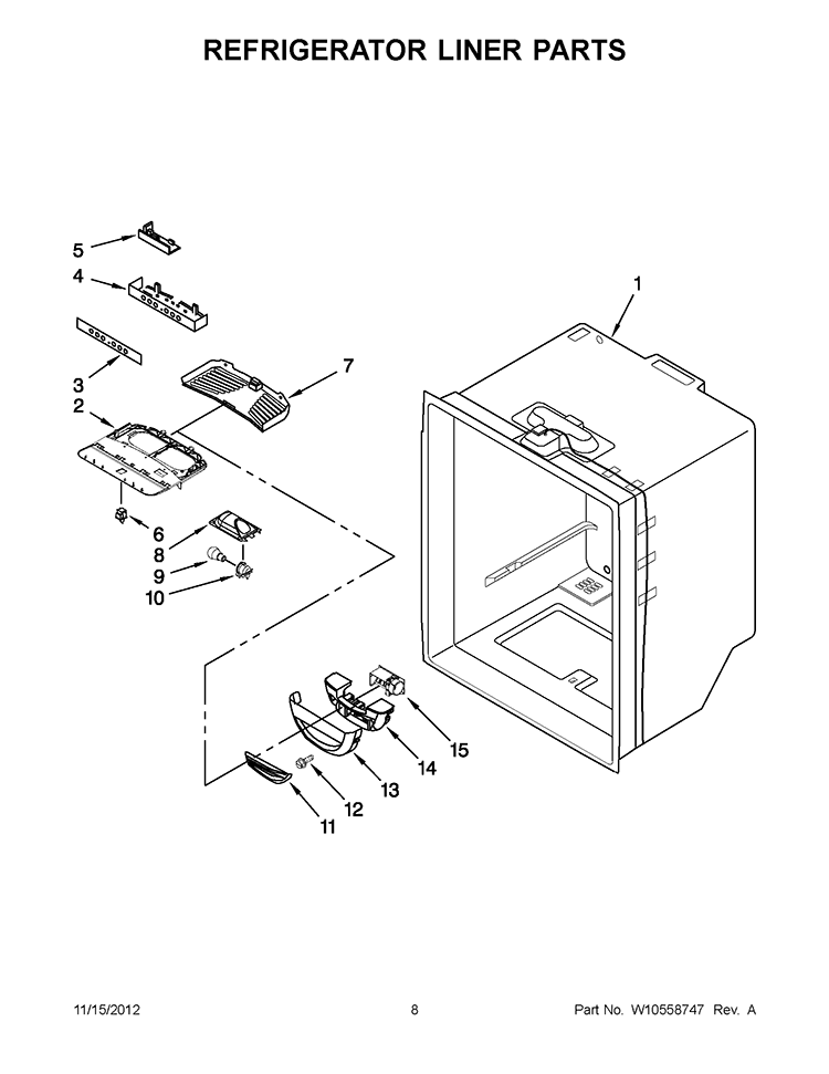 REFRIGERATOR LINER PARTS Diagram and Parts List for KBRS22KWBL7  KitchenAid Refrigerator