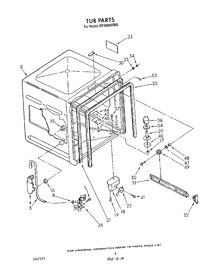 TUB , LITERATURE AND OPTIONAL Diagram and Parts List for DP3000XRN6  Whirlpool Dishwasher