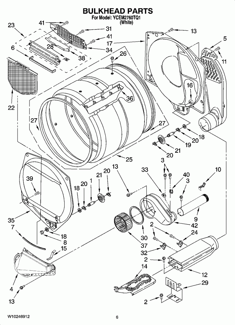 BULKHEAD PARTS, OPTIONAL PARTS (NOT INCLUDED) Diagram and Parts List for YCEM2760TQ1  Whirlpool Dryer