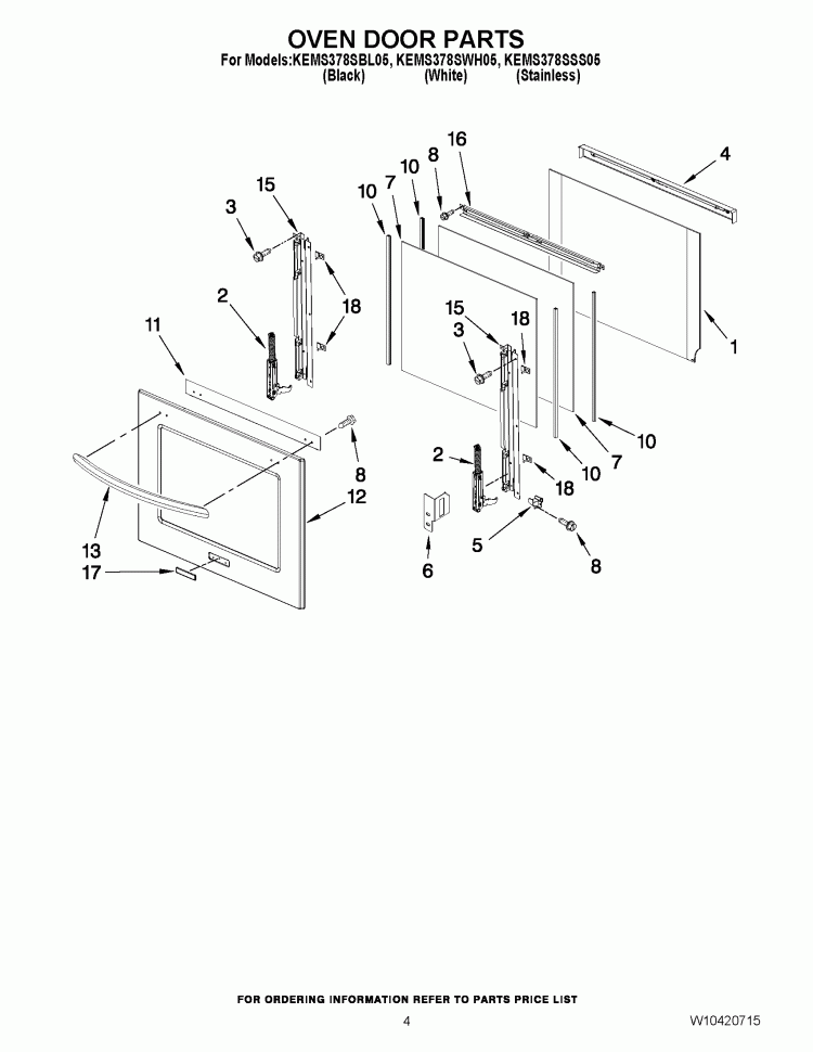 OVEN DOOR PARTS Diagram and Parts List for KEMS378SWH05  KitchenAid Microwave Oven Combo