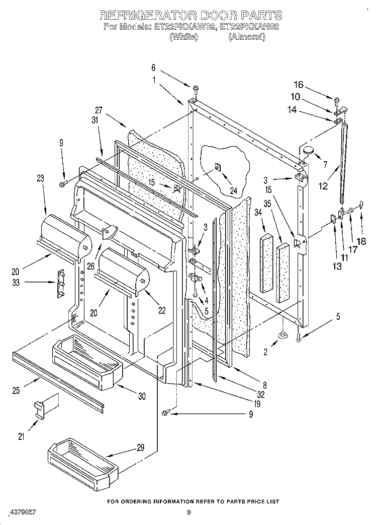 REFRIGERATOR DOOR Diagram and Parts List for ET22PKXAW02  Whirlpool Refrigerator
