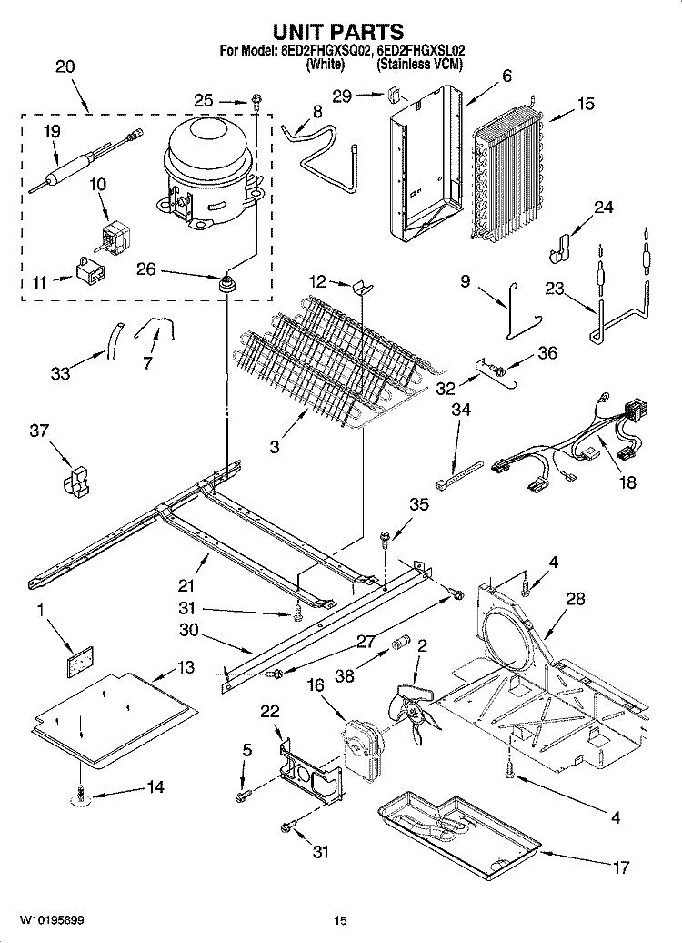 UNIT PARTS Diagram and Parts List for 6ED2FHGXSQ02  Whirlpool Refrigerator