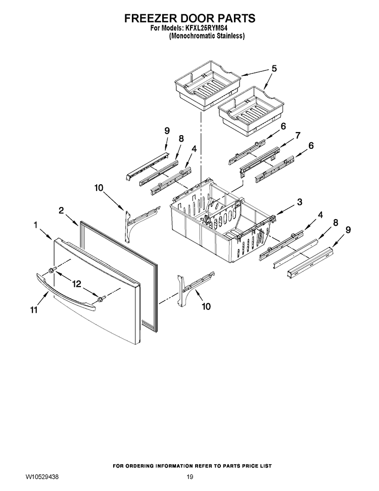 FREEZER DOOR PARTS Diagram and Parts List for KFXL25RYMS4  KitchenAid Refrigerator