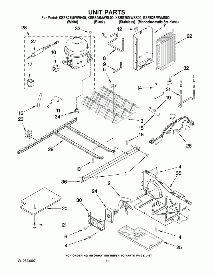 UNIT PARTS Diagram and Parts List for KSRS25MWWH00  KitchenAid Refrigerator