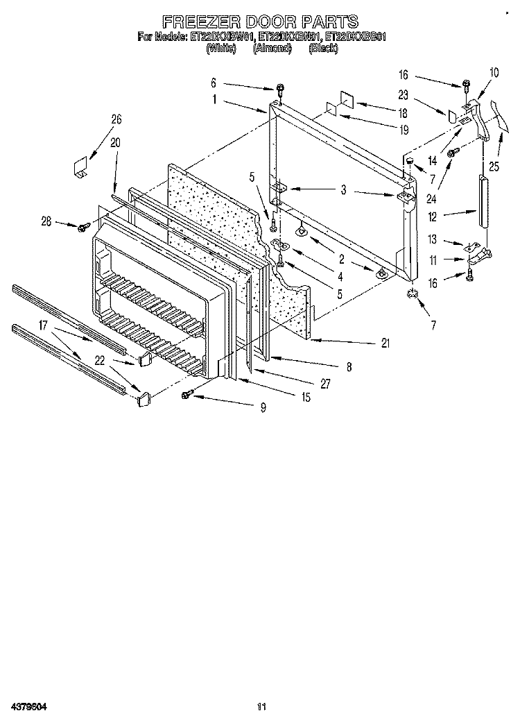 FREEZER DOOR Diagram and Parts List for ET22DKXBN01  Whirlpool Refrigerator