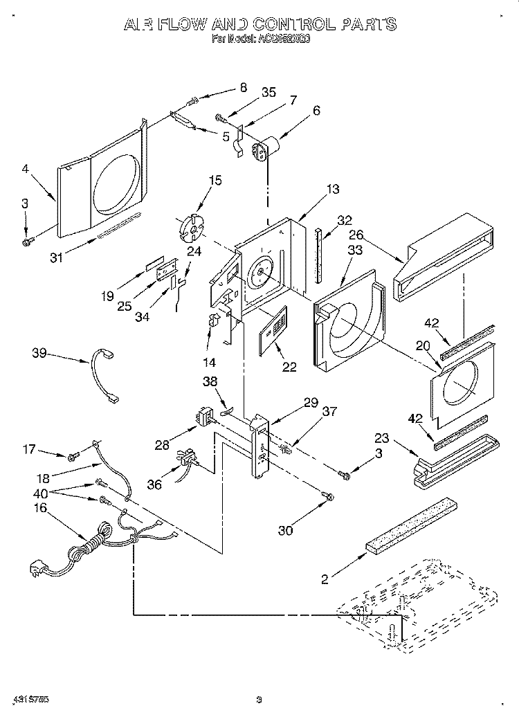 AIR FLOW AND CONTROL Diagram and Parts List for ACQ052XG0  Whirlpool Air Conditioner