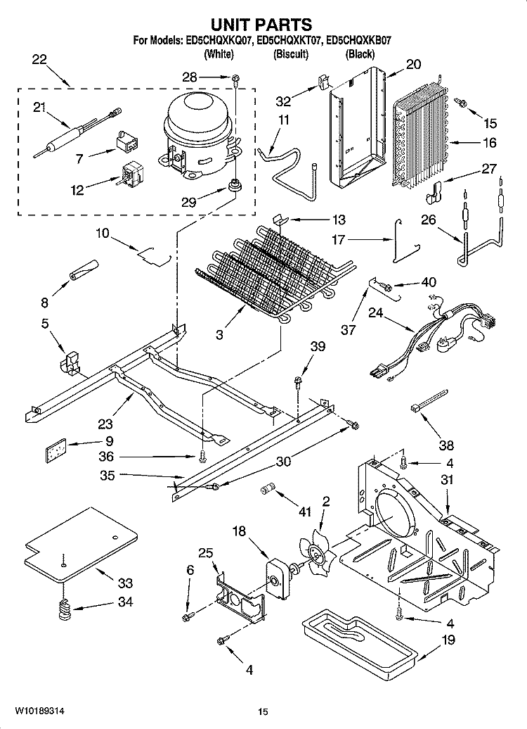 UNIT PARTS Diagram and Parts List for ED5CHQXKT07  Whirlpool Refrigerator