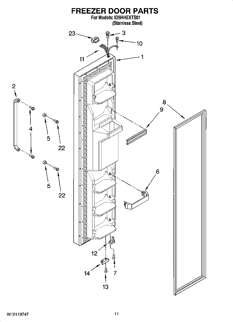 FREEZER DOOR PARTS Diagram and Parts List for ID5HHEXTS01  Whirlpool Refrigerator