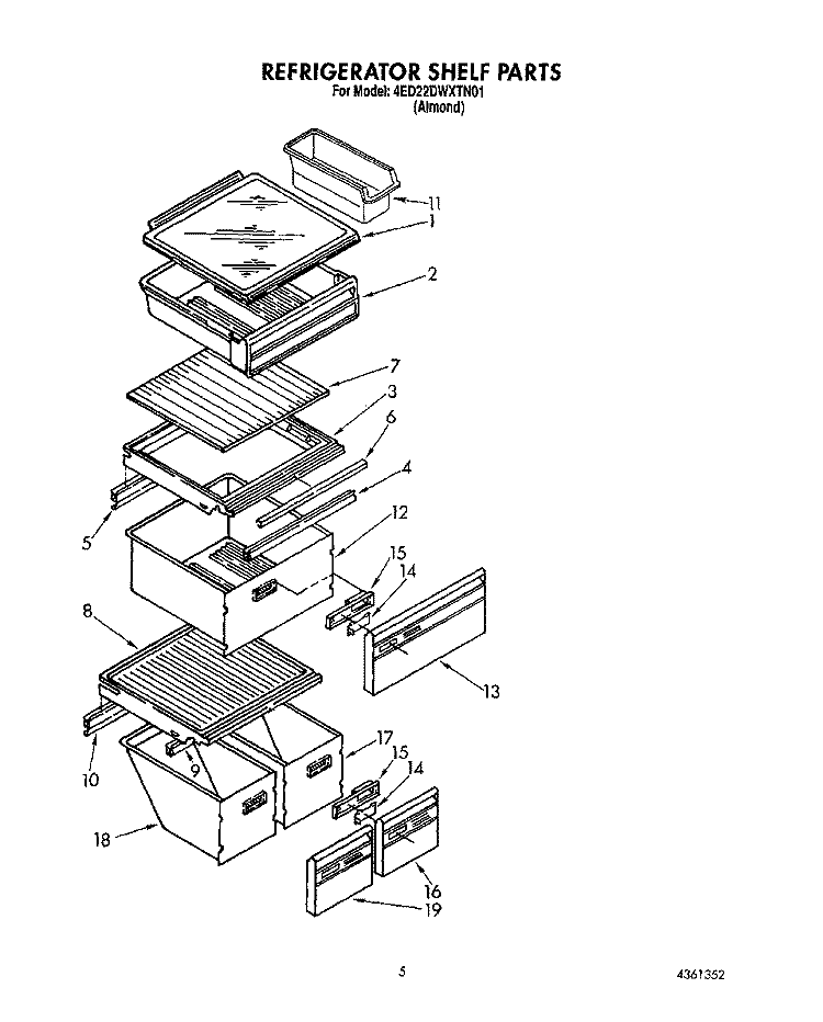 REFRIGERATOR SHELF Diagram and Parts List for 4ED22DWXTN01  Whirlpool Refrigerator