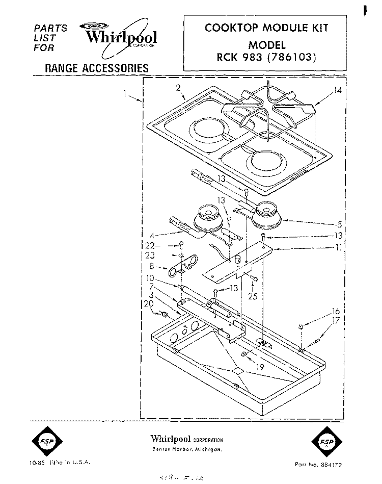 SECTION Diagram and Parts List for RCK983  Whirlpool Cooktop