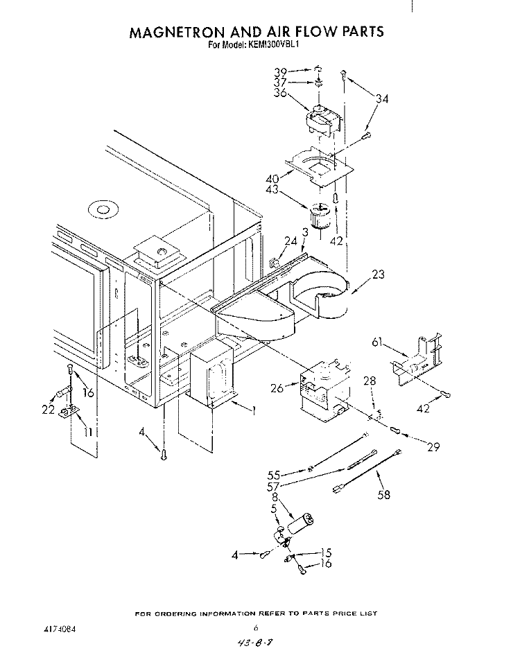 MAGNETRON AND AIR FLOW Diagram and Parts List for KEMI300VBL1  KitchenAid Microwave Oven Combo