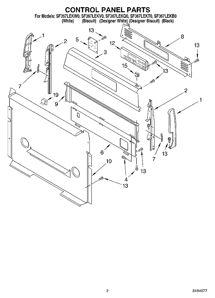 CONTROL PANEL Diagram and Parts List for SF367LEKW0  Whirlpool Range