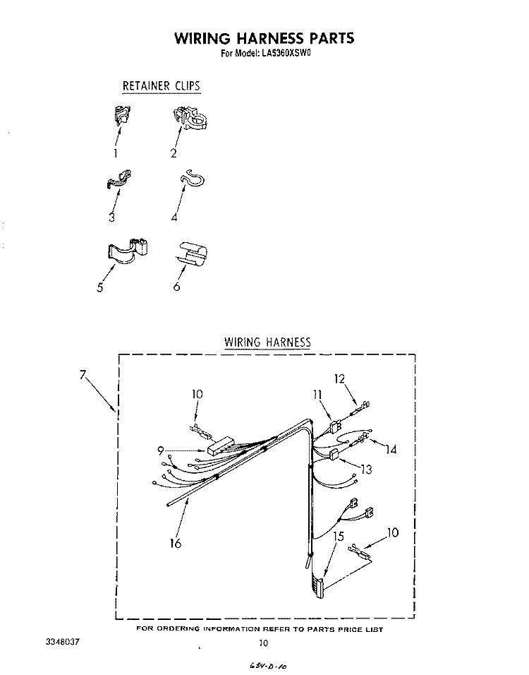 WIRING HARNESS Diagram and Parts List for LA5360XSW0  Whirlpool Washer