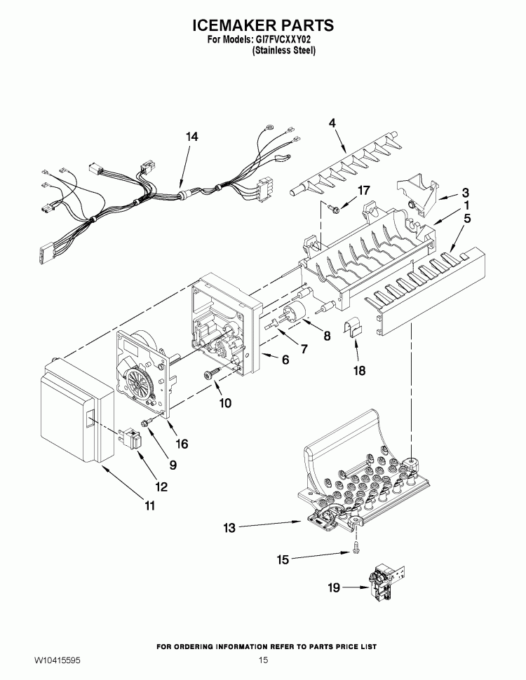 ICEMAKER PARTS Diagram and Parts List for GI7FVCXXY02  Whirlpool Refrigerator