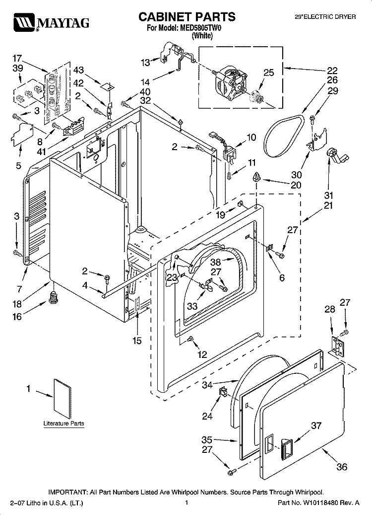 CABINET PARTS Diagram and Parts List for MED5805TW0  Maytag Dryer