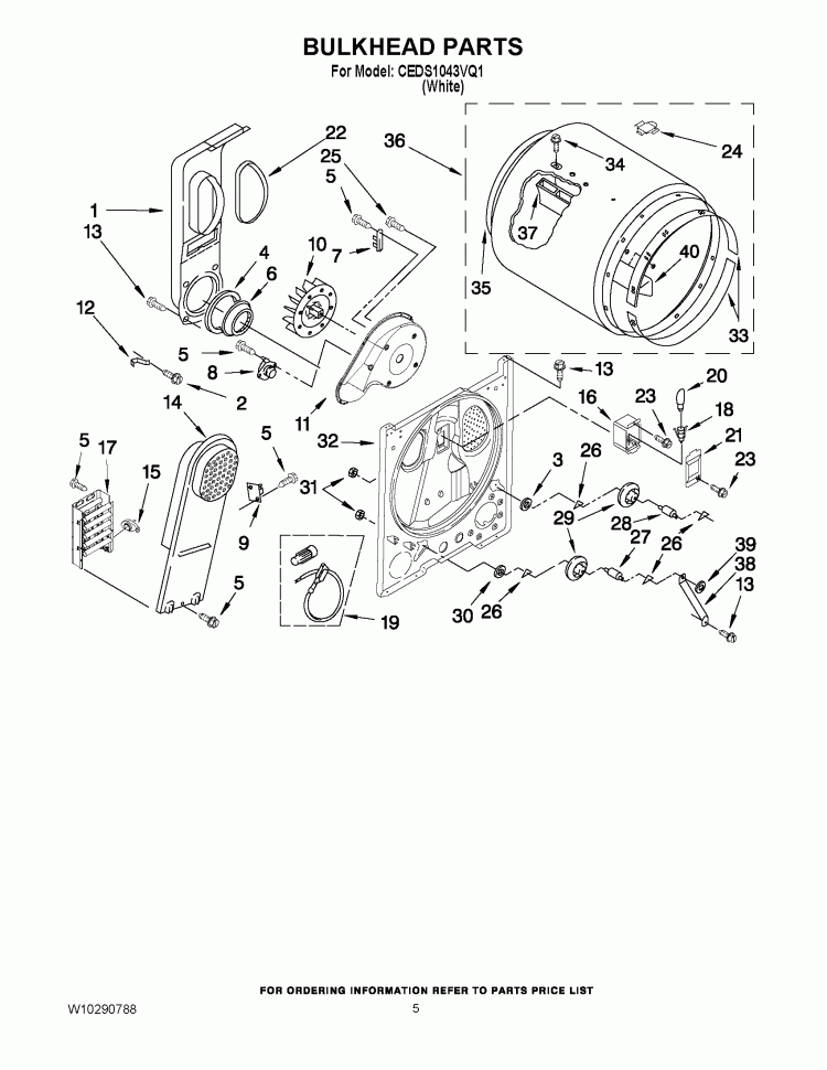 BULKHEAD PARTS Diagram and Parts List for CEDS1043VQ1  Crosley Dryer