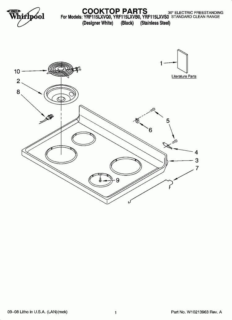 COOKTOP PARTS Diagram and Parts List for YRF115LXVB0  Whirlpool Range