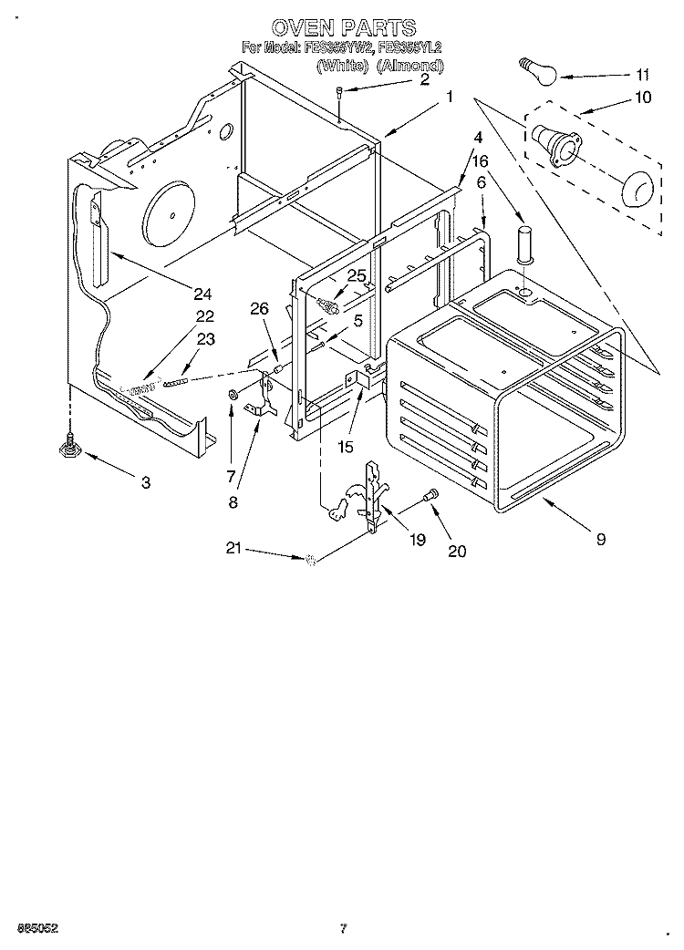 OVEN Diagram and Parts List for FES355YW2  Roper Range
