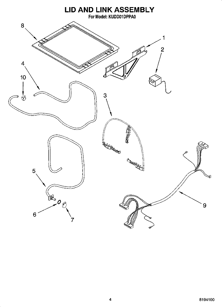 LID AND LINK ASSEMBLY Diagram and Parts List for KUDD01DPPA0  KitchenAid Dishwasher