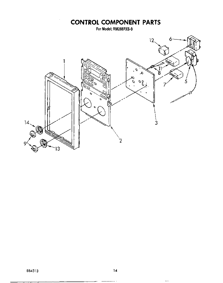 CONTROL COMPONENT Diagram and Parts List for RM288PXS9  Whirlpool Microwave Oven Combo