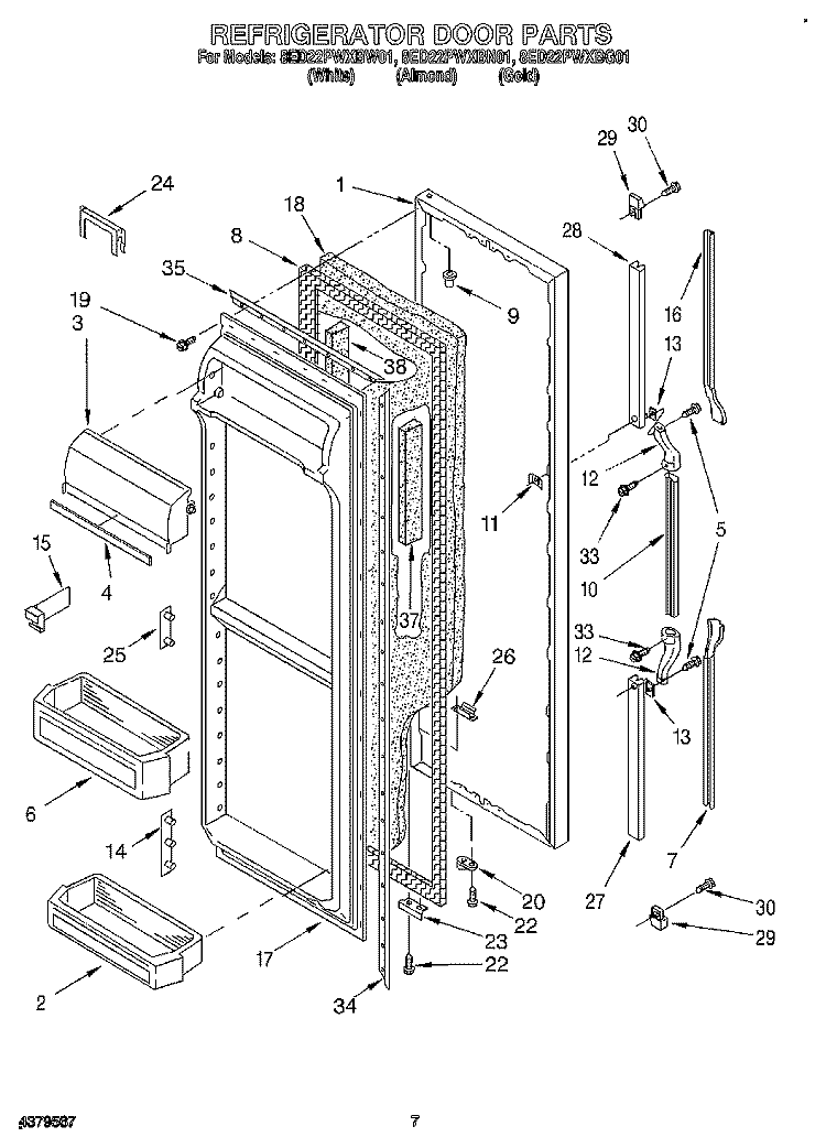 REFRIGERATOR DOOR Diagram and Parts List for 8ED22PWXBN01  Whirlpool Refrigerator