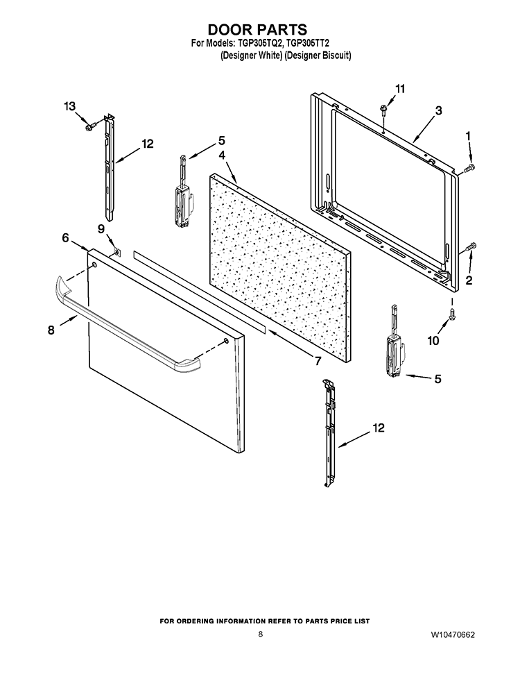 DOOR PARTS Diagram and Parts List for TGP305TQ2  Estate Range