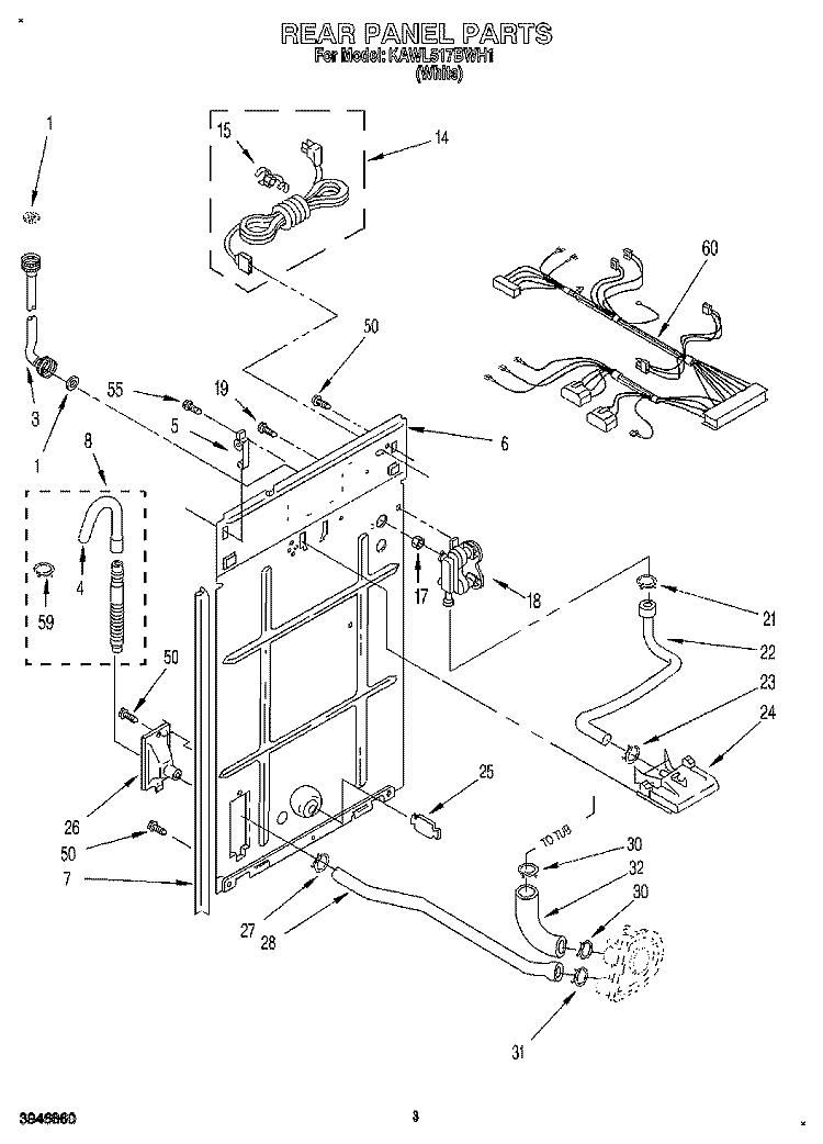 REAR PANEL Diagram and Parts List for KAWL517BWH1  KitchenAid Washer