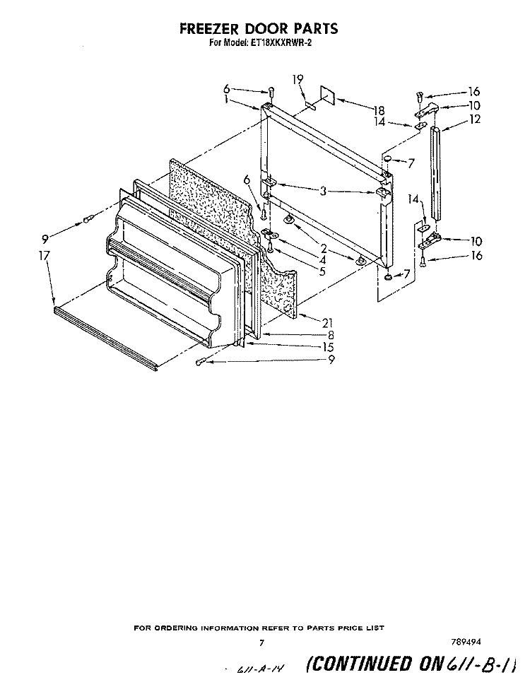 FREEZER DOOR Diagram and Parts List for ET18XKXRWR2  Whirlpool Refrigerator