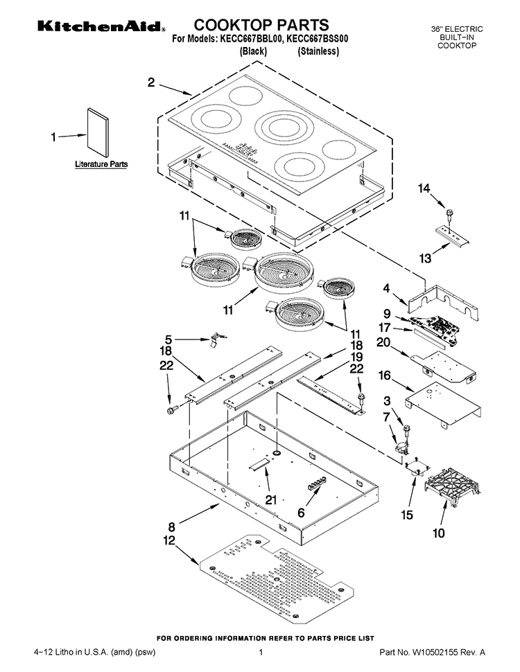 COOKTOP PARTS Diagram and Parts List for KECC667BSS00  KitchenAid Cooktop