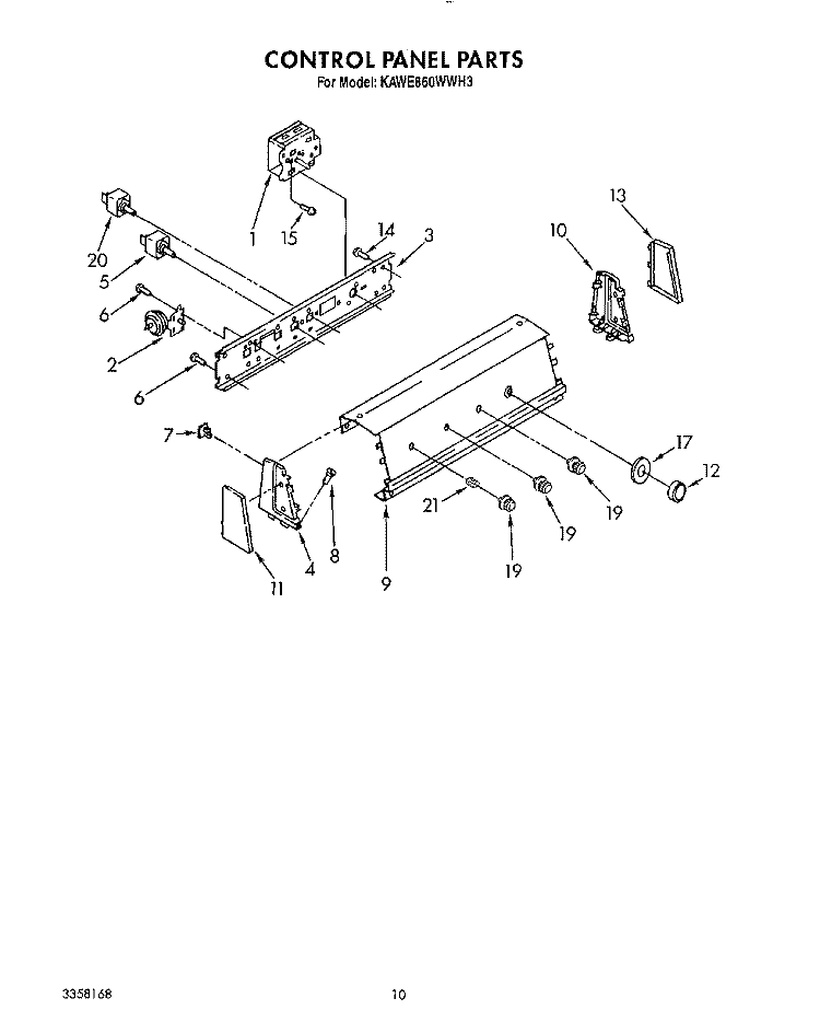 CONTROL PANEL Diagram and Parts List for KAWE860WAL3  KitchenAid Washer