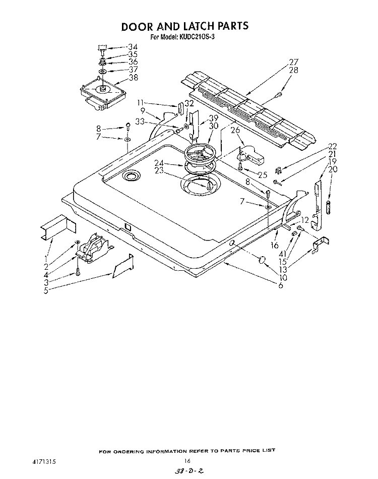 DOOR AND LATCH Diagram and Parts List for KUDC210S3  KitchenAid Dishwasher
