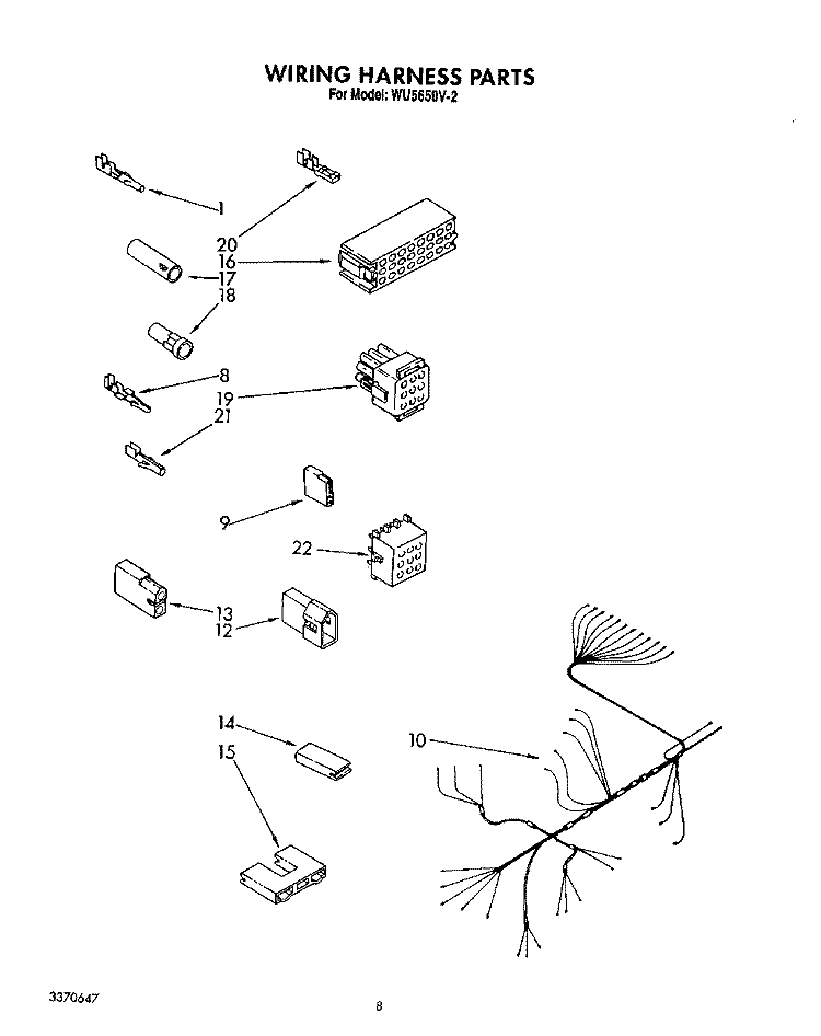 WIRING HARNESS Diagram and Parts List for WU5650V2  Roper Dishwasher