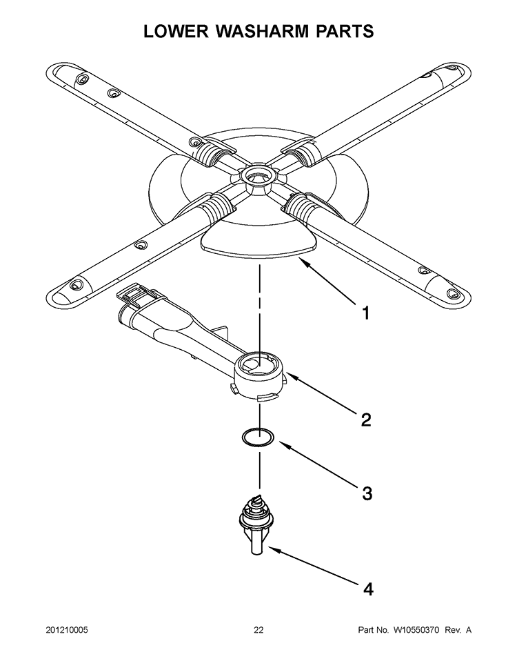 LOWER WASHARM PARTS Diagram and Parts List for KUDS35FBWH1  KitchenAid Dishwasher