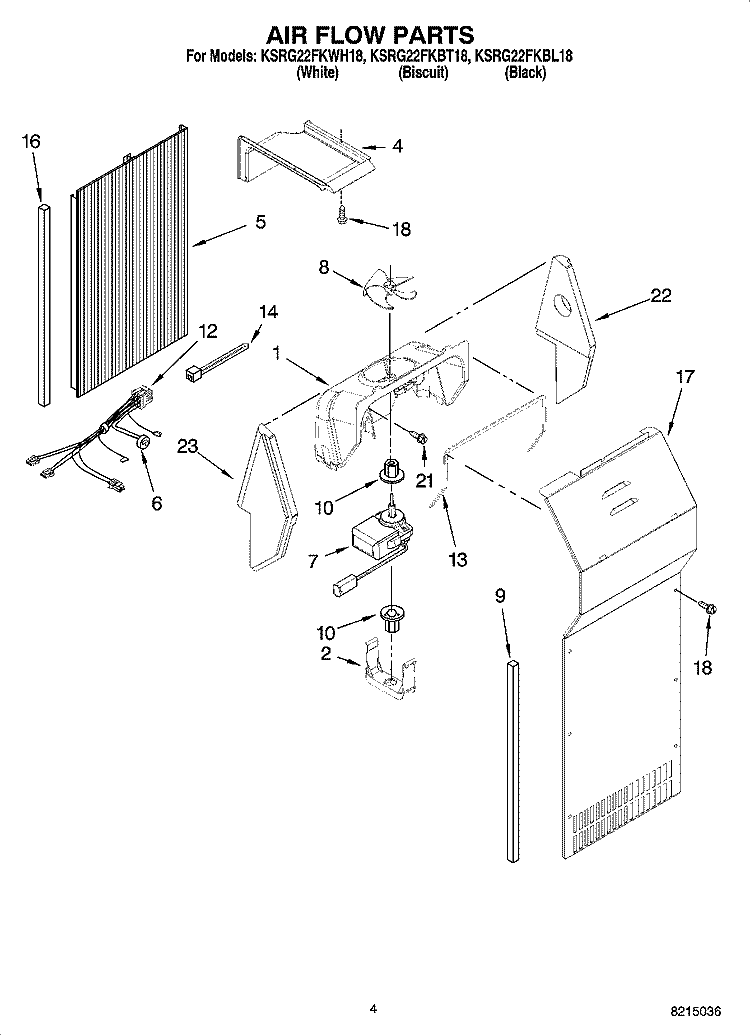 AIR FLOW PARTS Diagram and Parts List for KSRG22FKBT18  KitchenAid Refrigerator