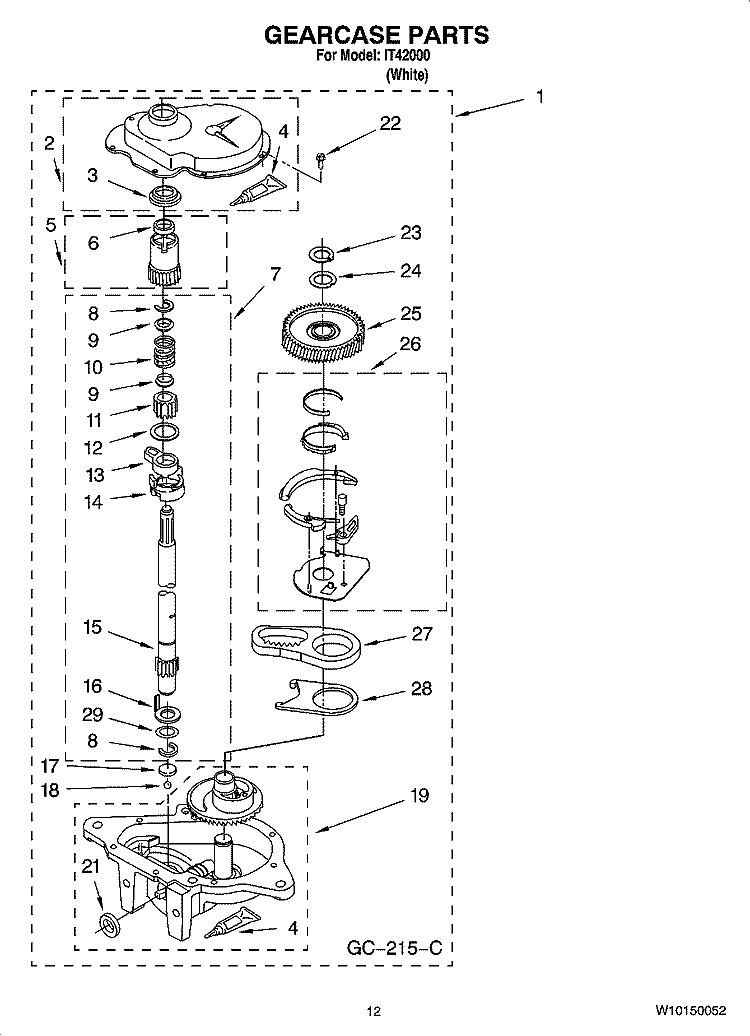 GEARCASE PARTS, OPTIONAL PARTS (NOT INCLUDED) Diagram and Parts List for IT42000  Inglis Washer